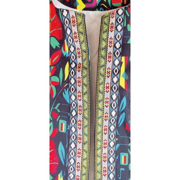 Southwestern Tribal Blazer Jacket XL Buenos Ninos 3/4 Sleeves Pockets Colorful - Picture 4 of 10